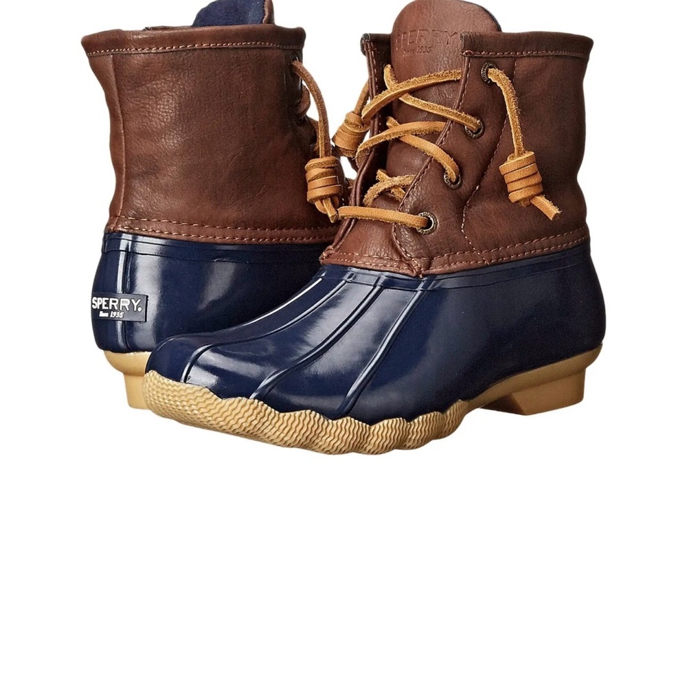 Sperry Tan and Navy Waterproof Boots, girls size 1-excellent condition